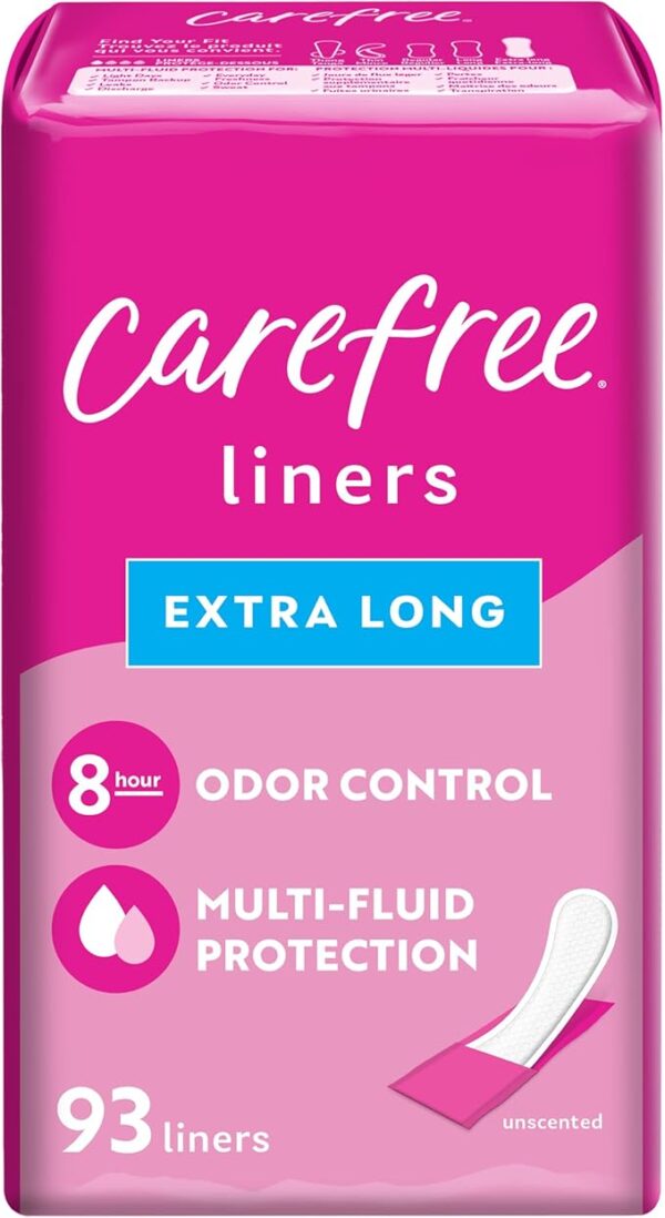 Carefree Acti-Fresh Body Shape Pantiliners Extra Long Unscented - 93 Count, Packaging may vary