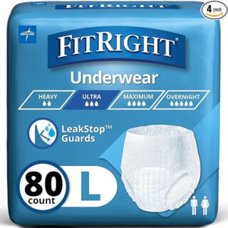 FitRight Ultra Adult Incontinence Underwear, Heavy Absorbency, Large, 40 - 56, 4 Packs of 20 (80 Total)
