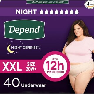 Depend Night Defense Adult Incontinence & Postpartum Bladder Leak Underwear for Women, Disposable, Overnight, Extra-Extra-Large, Blush, 40 Count (4 Packs of 10), Packaging May Vary