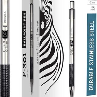 Zebra Pen F-301 Ballpoint Fine Point 0.7mm Stainless Steel Retractable Ballpoint 12-Pack – Easy-Glide Ink, Non-Slip Grip, Metal Clip, Refillable with F-Refill, Professional Design (27110)