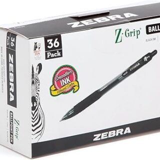 Zebra Pen Z-Grip Retractable Ballpoint Pen, Medium Point, 1.0mm, Black Ink, 36-Pack
